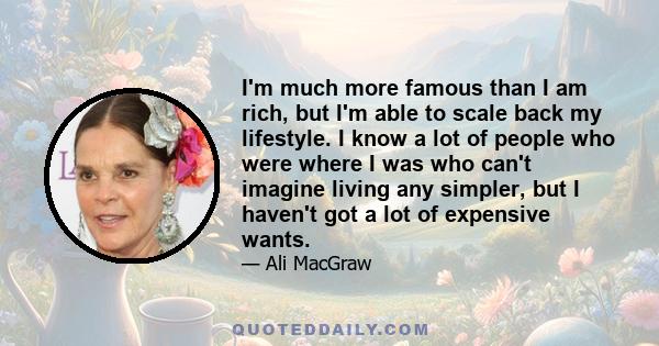 I'm much more famous than I am rich, but I'm able to scale back my lifestyle. I know a lot of people who were where I was who can't imagine living any simpler, but I haven't got a lot of expensive wants.