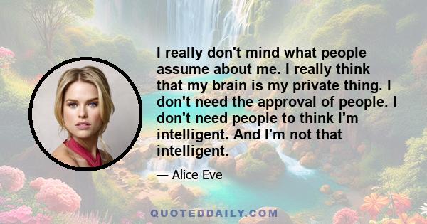 I really don't mind what people assume about me. I really think that my brain is my private thing. I don't need the approval of people. I don't need people to think I'm intelligent. And I'm not that intelligent.