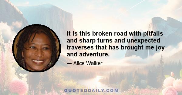 it is this broken road with pitfalls and sharp turns and unexpected traverses that has brought me joy and adventure.