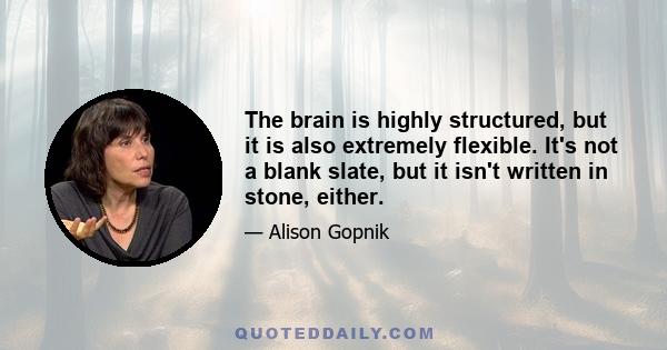 The brain is highly structured, but it is also extremely flexible. It's not a blank slate, but it isn't written in stone, either.