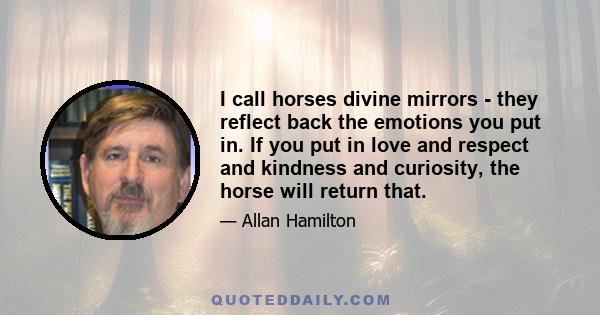 I call horses divine mirrors - they reflect back the emotions you put in. If you put in love and respect and kindness and curiosity, the horse will return that.