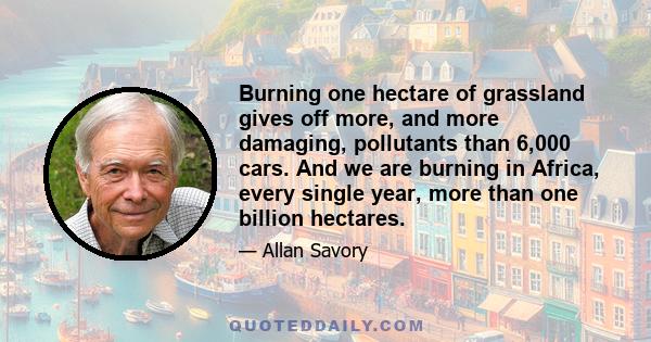 Burning one hectare of grassland gives off more, and more damaging, pollutants than 6,000 cars. And we are burning in Africa, every single year, more than one billion hectares.