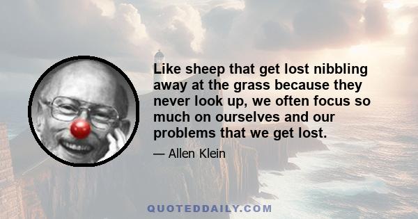 Like sheep that get lost nibbling away at the grass because they never look up, we often focus so much on ourselves and our problems that we get lost.