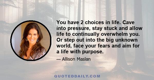 You have 2 choices in life. Cave into pressure, stay stuck and allow life to continually overwhelm you. Or step out into the big unknown world, face your fears and aim for a life with purpose.