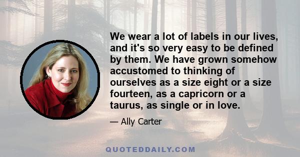 We wear a lot of labels in our lives, and it's so very easy to be defined by them. We have grown somehow accustomed to thinking of ourselves as a size eight or a size fourteen, as a capricorn or a taurus, as single or