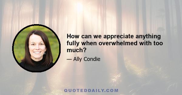 How can we appreciate anything fully when overwhelmed with too much?