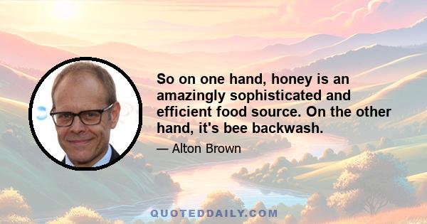 So on one hand, honey is an amazingly sophisticated and efficient food source. On the other hand, it's bee backwash.