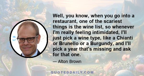 Well, you know, when you go into a restaurant, one of the scariest things is the wine list, so whenever I'm really feeling intimidated, I'll just pick a wine type, like a Chianti or Brunello or a Burgundy, and I'll pick 