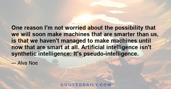 One reason I'm not worried about the possibility that we will soon make machines that are smarter than us, is that we haven't managed to make machines until now that are smart at all. Artificial intelligence isn't