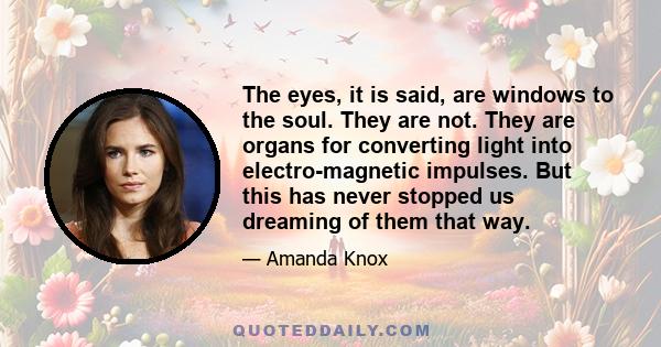 The eyes, it is said, are windows to the soul. They are not. They are organs for converting light into electro-magnetic impulses. But this has never stopped us dreaming of them that way.