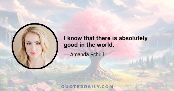 I know that there is absolutely good in the world.