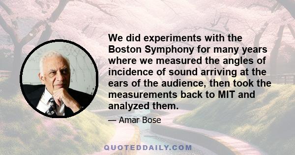 We did experiments with the Boston Symphony for many years where we measured the angles of incidence of sound arriving at the ears of the audience, then took the measurements back to MIT and analyzed them.