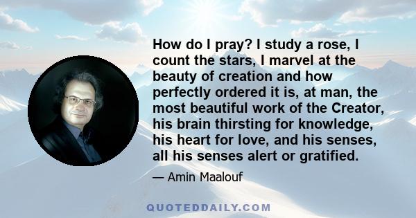 How do I pray? I study a rose, I count the stars, I marvel at the beauty of creation and how perfectly ordered it is, at man, the most beautiful work of the Creator, his brain thirsting for knowledge, his heart for