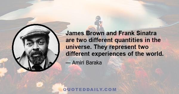 James Brown and Frank Sinatra are two different quantities in the universe. They represent two different experiences of the world.