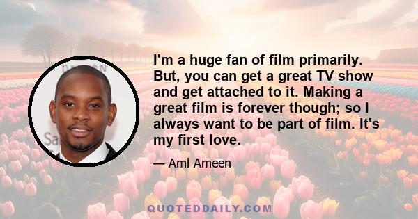 I'm a huge fan of film primarily. But, you can get a great TV show and get attached to it. Making a great film is forever though; so I always want to be part of film. It's my first love.