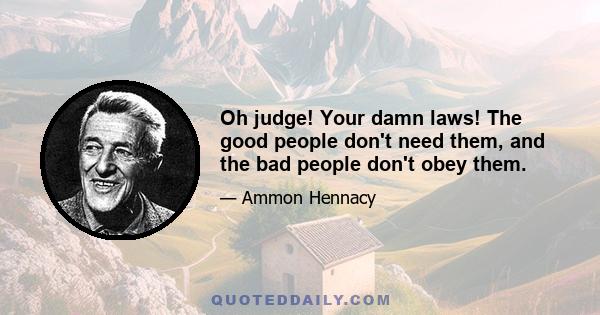 Oh judge! Your damn laws! The good people don't need them, and the bad people don't obey them.