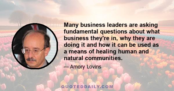 Many business leaders are asking fundamental questions about what business they're in, why they are doing it and how it can be used as a means of healing human and natural communities.