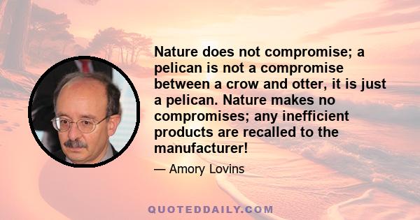 Nature does not compromise; a pelican is not a compromise between a crow and otter, it is just a pelican. Nature makes no compromises; any inefficient products are recalled to the manufacturer!