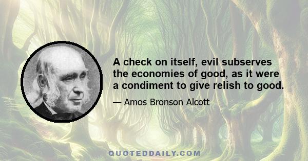 A check on itself, evil subserves the economies of good, as it were a condiment to give relish to good.