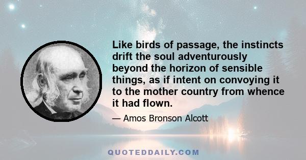 Like birds of passage, the instincts drift the soul adventurously beyond the horizon of sensible things, as if intent on convoying it to the mother country from whence it had flown.