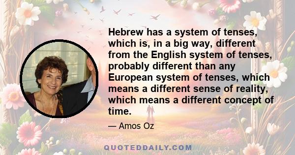 Hebrew has a system of tenses, which is, in a big way, different from the English system of tenses, probably different than any European system of tenses, which means a different sense of reality, which means a