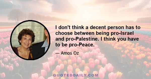 I don't think a decent person has to choose between being pro-Israel and pro-Palestine. I think you have to be pro-Peace.