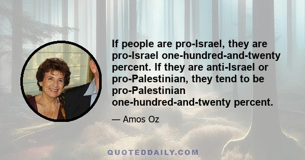 If people are pro-Israel, they are pro-Israel one-hundred-and-twenty percent. If they are anti-Israel or pro-Palestinian, they tend to be pro-Palestinian one-hundred-and-twenty percent.