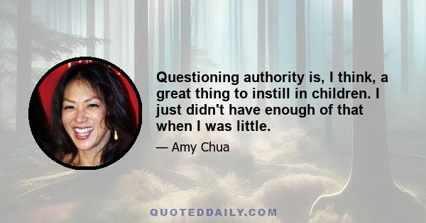 Questioning authority is, I think, a great thing to instill in children. I just didn't have enough of that when I was little.