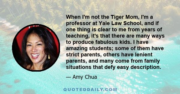 When I'm not the Tiger Mom, I'm a professor at Yale Law School, and if one thing is clear to me from years of teaching, it's that there are many ways to produce fabulous kids. I have amazing students; some of them have