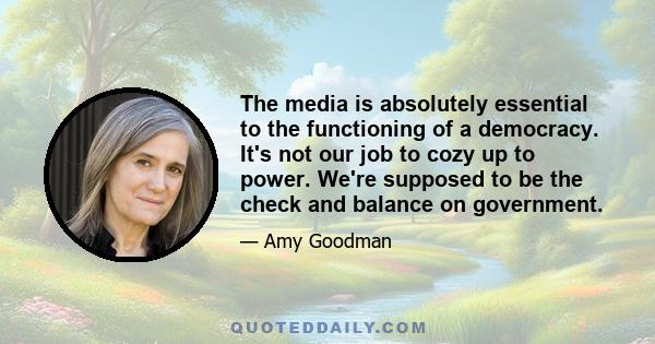 The media is absolutely essential to the functioning of a democracy. It's not our job to cozy up to power. We're supposed to be the check and balance on government.