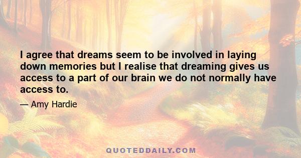 I agree that dreams seem to be involved in laying down memories but I realise that dreaming gives us access to a part of our brain we do not normally have access to.