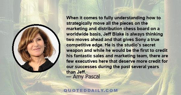 When it comes to fully understanding how to strategically move all the pieces on the marketing and distribution chess board on a worldwide basis, Jeff Blake is always thinking two moves ahead and that gives Sony a true