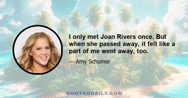 I only met Joan Rivers once. But when she passed away, it felt like a part of me went away, too.