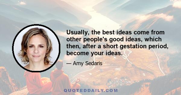 Usually, the best ideas come from other people's good ideas, which then, after a short gestation period, become your ideas.