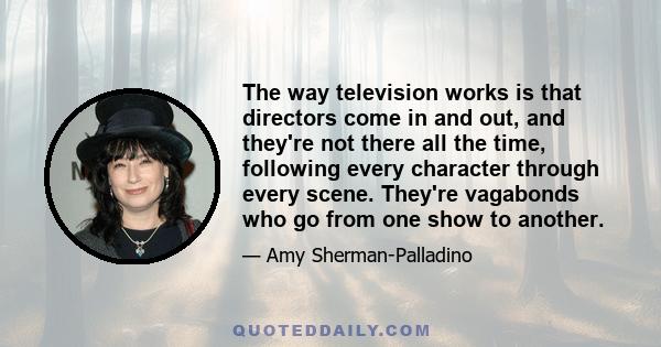 The way television works is that directors come in and out, and they're not there all the time, following every character through every scene. They're vagabonds who go from one show to another.