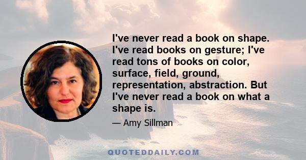 I've never read a book on shape. I've read books on gesture; I've read tons of books on color, surface, field, ground, representation, abstraction. But I've never read a book on what a shape is.