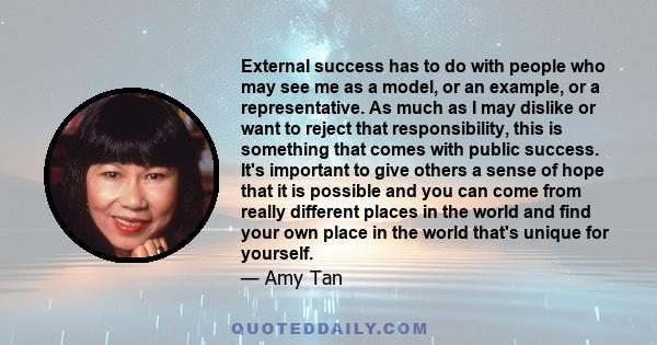 External success has to do with people who may see me as a model, or an example, or a representative. As much as I may dislike or want to reject that responsibility, this is something that comes with public success.