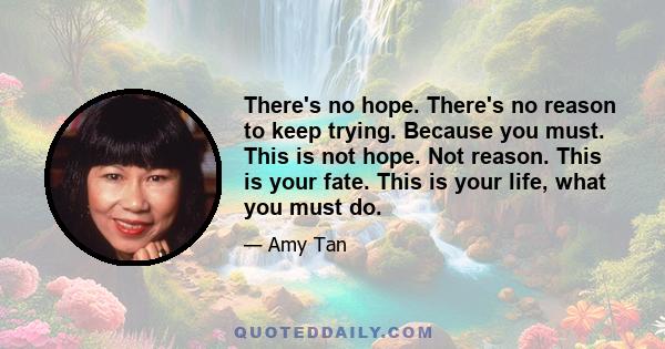 There's no hope. There's no reason to keep trying. Because you must. This is not hope. Not reason. This is your fate. This is your life, what you must do.