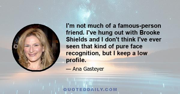 I'm not much of a famous-person friend. I've hung out with Brooke Shields and I don't think I've ever seen that kind of pure face recognition, but I keep a low profile.