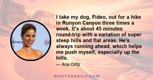 I take my dog, Fideo, out for a hike in Runyon Canyon three times a week. It's about 45 minutes round-trip with a variation of super steep hills and flat areas. He's always running ahead, which helps me push myself,