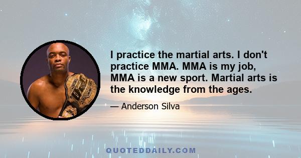 I practice the martial arts. I don't practice MMA. MMA is my job, MMA is a new sport. Martial arts is the knowledge from the ages.