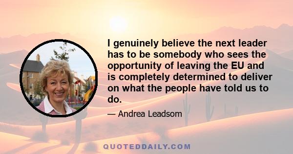 I genuinely believe the next leader has to be somebody who sees the opportunity of leaving the EU and is completely determined to deliver on what the people have told us to do.