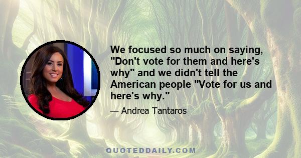 We focused so much on saying, Don't vote for them and here's why and we didn't tell the American people Vote for us and here's why.