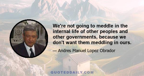 We're not going to meddle in the internal life of other peoples and other governments, because we don't want them meddling in ours.