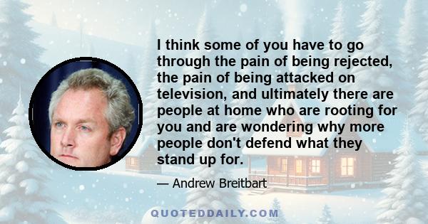 I think some of you have to go through the pain of being rejected, the pain of being attacked on television, and ultimately there are people at home who are rooting for you and are wondering why more people don't defend 