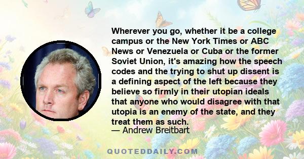 Wherever you go, whether it be a college campus or the New York Times or ABC News or Venezuela or Cuba or the former Soviet Union, it's amazing how the speech codes and the trying to shut up dissent is a defining aspect 