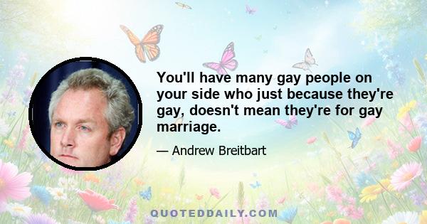 You'll have many gay people on your side who just because they're gay, doesn't mean they're for gay marriage.