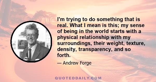 I'm trying to do something that is real. What I mean is this; my sense of being in the world starts with a physical relationship with my surroundings, their weight, texture, density, transparency, and so forth.