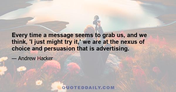 Every time a message seems to grab us, and we think, 'I just might try it,' we are at the nexus of choice and persuasion that is advertising.