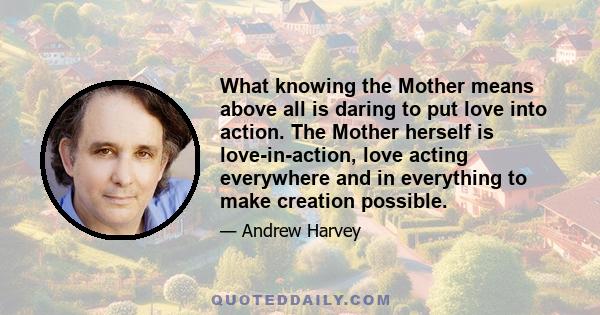 What knowing the Mother means above all is daring to put love into action. The Mother herself is love-in-action, love acting everywhere and in everything to make creation possible.